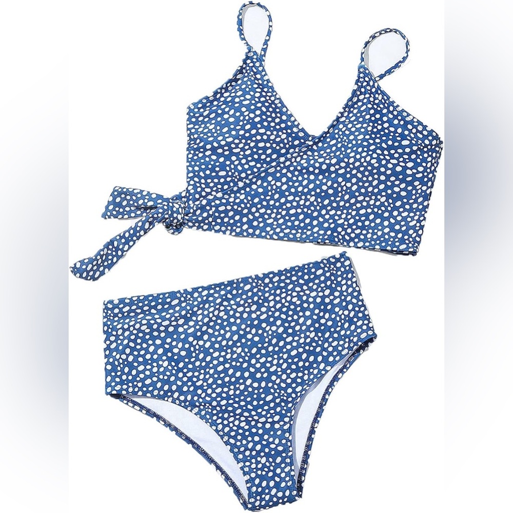 Womens Tie Front High Waist Bottom 2 Piece V Neck Floral Swimsuit size S